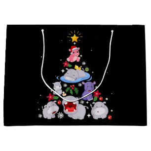 Funny Hippo Christmas Tree Xmas Hippopotamus Large Gift Bag