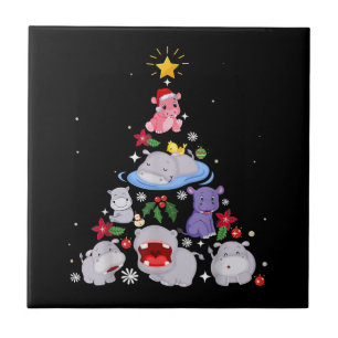 Funny Hippo Christmas Tree Xmas Hippopotamus Tile