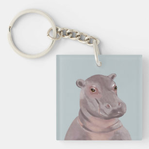 Funny Hippo Illustration  Key Ring