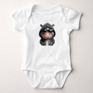 FUNNY HIPPO IN HOODIE BABY BODYSUIT
