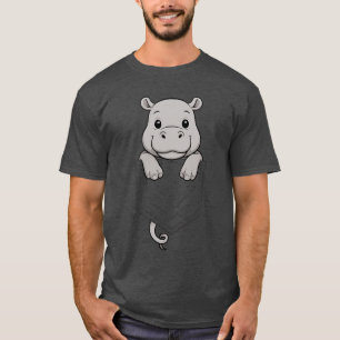 Funny Hippo Peeking in Pocket Hippopotamus Animal T-Shirt