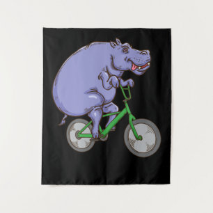 Funny Hippo Riding Bicycle Hippopotamus Kids Hippo Tapestry