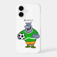 Funny hippo soccer player cartoon illustration