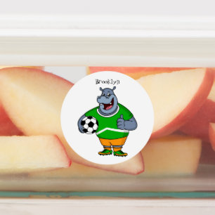 Funny hippo soccer player cartoon illustration