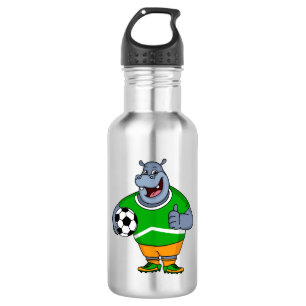 Funny hippo soccer player cartoon illustration 532 ml water bottle
