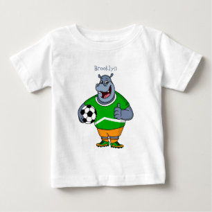 Funny hippo soccer player cartoon illustration baby T-Shirt