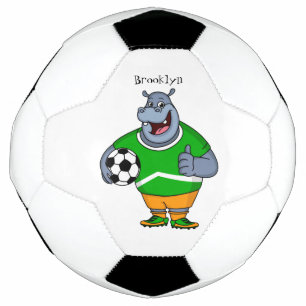Funny hippo soccer player cartoon illustration ball