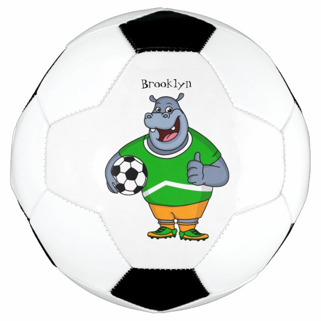 Funny hippo soccer player cartoon illustration  ball (Front)