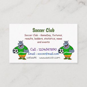 Funny hippo soccer player cartoon illustration business card