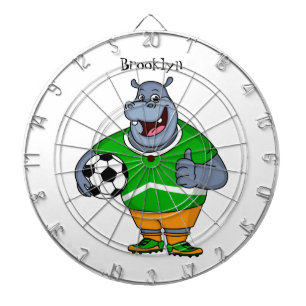 Funny hippo soccer player cartoon illustration dartboard
