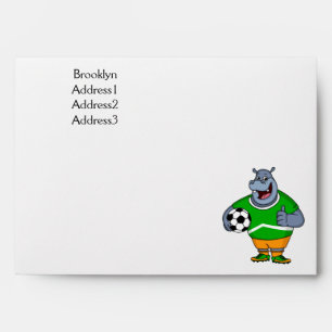 Funny hippo soccer player cartoon illustration envelope