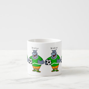 Funny hippo soccer player cartoon illustration espresso cup