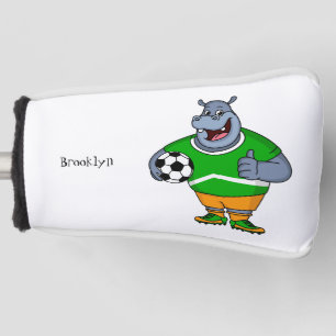 Funny hippo soccer player cartoon illustration  golf head cover