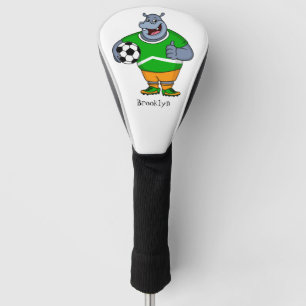Funny hippo soccer player cartoon illustration golf head cover