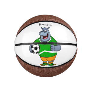 Funny hippo soccer player cartoon illustration mini basketball