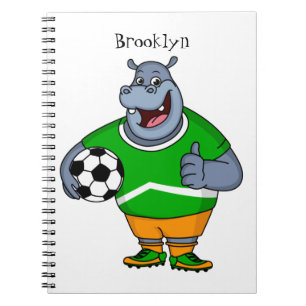 Funny hippo soccer player cartoon illustration notebook