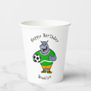 Funny hippo soccer player cartoon illustration paper cups
