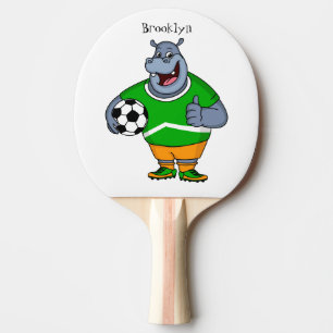 Funny hippo soccer player cartoon illustration ping pong paddle