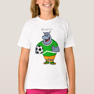 Funny hippo soccer player cartoon illustration  T-Shirt