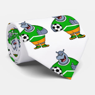Funny hippo soccer player cartoon illustration tie