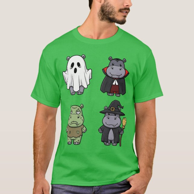 Funny Hippo Spooky Ghost Boo Horror Pumpkin Hippo  T-Shirt (Front)