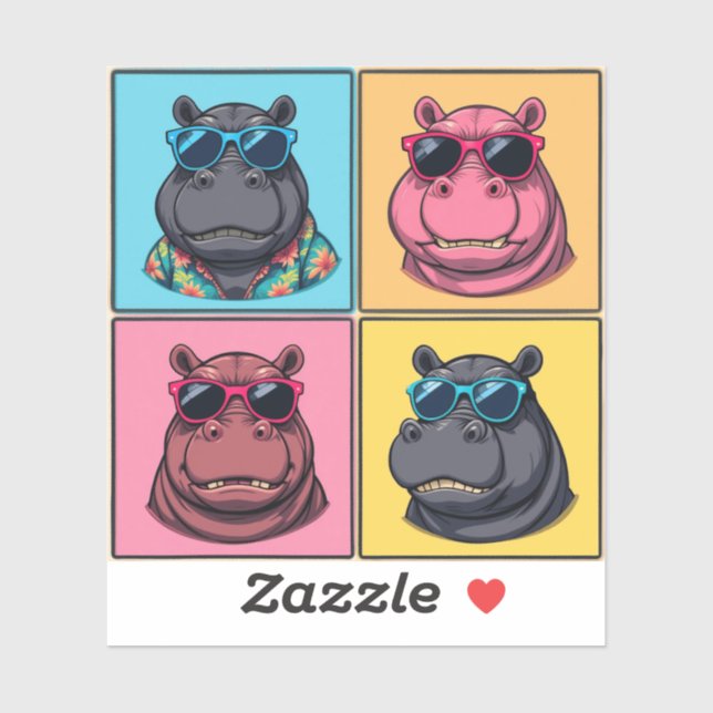 Funny Hippo Sticker Bundle Cool Hippos Pack (Sheet)