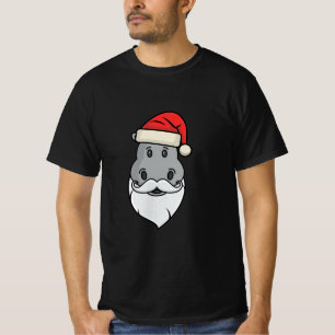 funny hippo with santa beard and hat T-Shirt