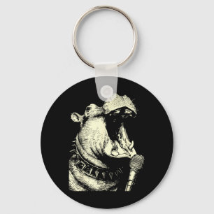 Funny Hippopotamus Singing Punk Rocker Nge Animal Key Ring