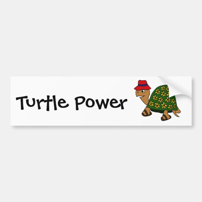 Funny Hippy Flower Turtle Cartoon Bumper Sticker (Front)