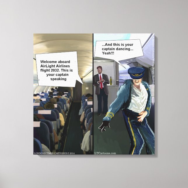 Funny Hipster Airline Pilot Canvas Print (Front)