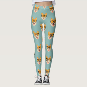 Funny Hipster Corgi Pattern Leggings