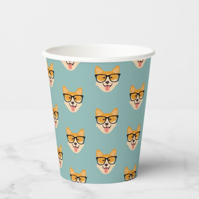 Funny Hipster Corgi Pattern Paper Cups (Front)