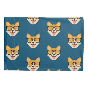 Funny Hipster Corgi Pattern Pillowcase