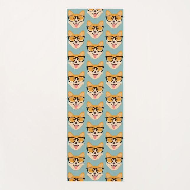 Funny Hipster Corgi Pattern Yoga Mat (Front)