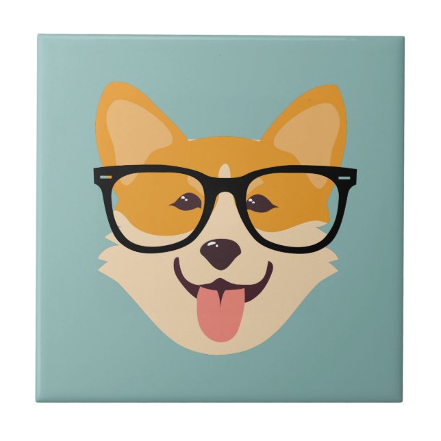 Funny Hipster Corgi Tile (Front)