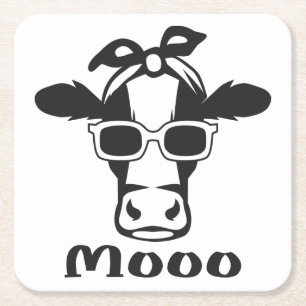 Funny Hipster Cow Lover Heifer Farm Cute Farmer Square Paper Coaster