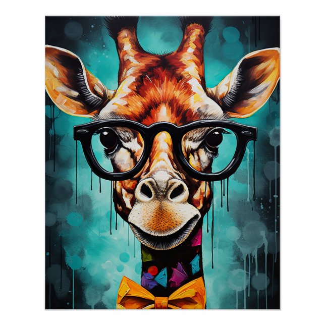Funny Hipster Giraffe Zoo Animals Wildlife Urban Poster (Front)