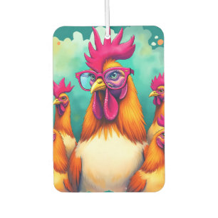 Funny Hipster Rooster Retro Pop Art Illustration Car Air Freshener