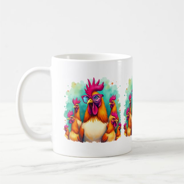 Funny Hipster Rooster Retro Pop Art Illustration Coffee Mug (Left)