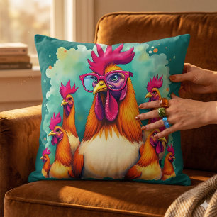 Funny Hipster Rooster Retro Pop Art Illustration Cushion