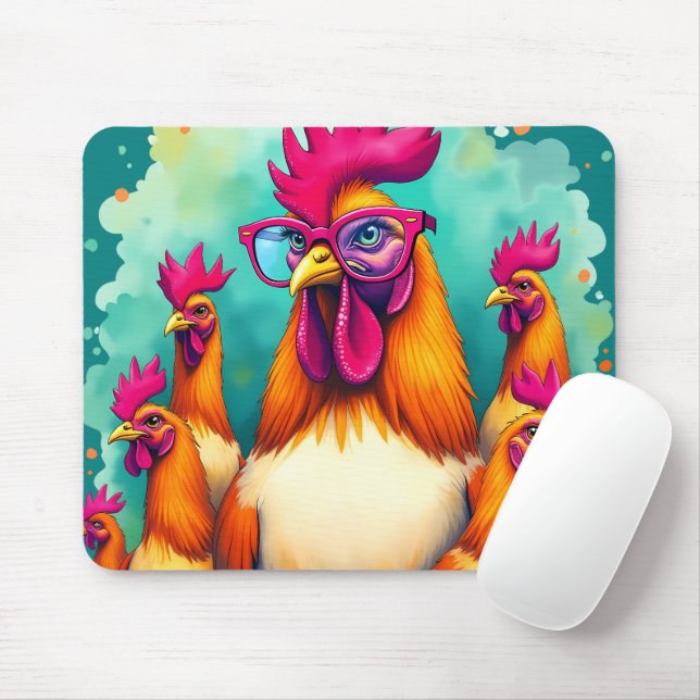 Funny Hipster Rooster Retro Pop Art Illustration Mouse Pad (With Mouse)