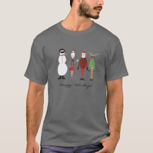 Funny Hipster Rudy Reindeer Snowman Santa Happy Ho T-Shirt
