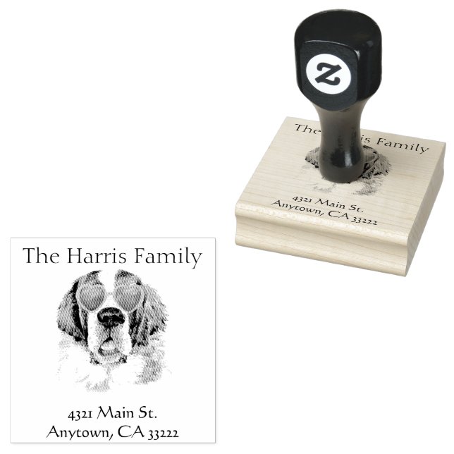 Funny Hipster Saint Bernard  Personalised Rubber Stamp (Stamped)