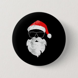 Funny Hipster Santa Face With Hat Beard & Gles 6 Cm Round Badge