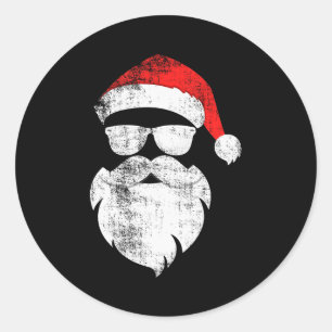 Funny Hipster Santa Face With Hat Beard & Gles Classic Round Sticker