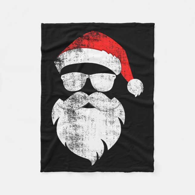 Funny Hipster Santa Face With Hat Beard &amp; Gles Fleece Blanket (Front)