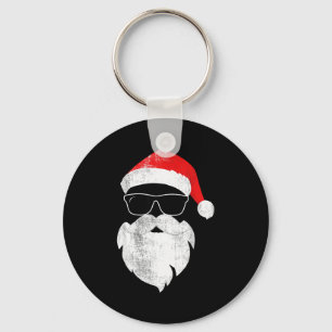 Funny Hipster Santa Face With Hat Beard &amp; Gles Key Ring