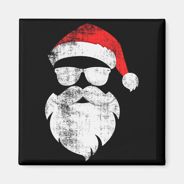 Funny Hipster Santa Face With Hat Beard &amp; Gles Magnet (Front)