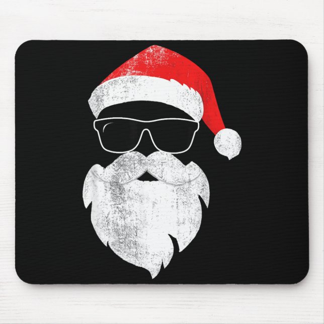 Funny Hipster Santa Face With Hat Beard &amp; Gles Mouse Pad (Front)