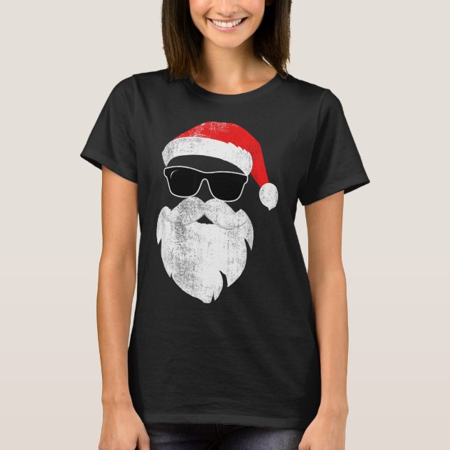 Funny Hipster Santa Face With Hat Beard &amp; Gles T-Shirt (Front)